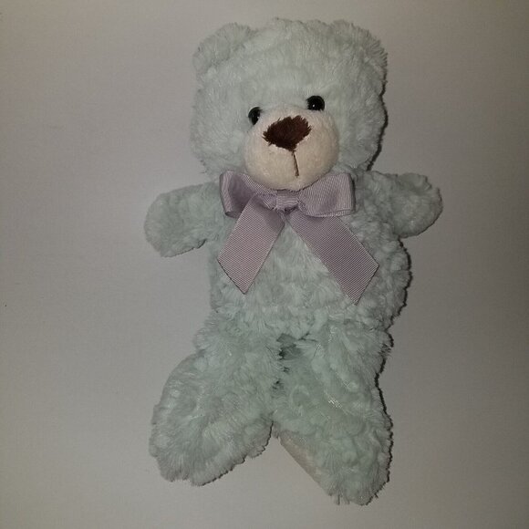 Animal Adventure Pale Green Teddy Bear Plush 8" Stuffed Toy Gray Bow 2017 - Picture 1 of 7